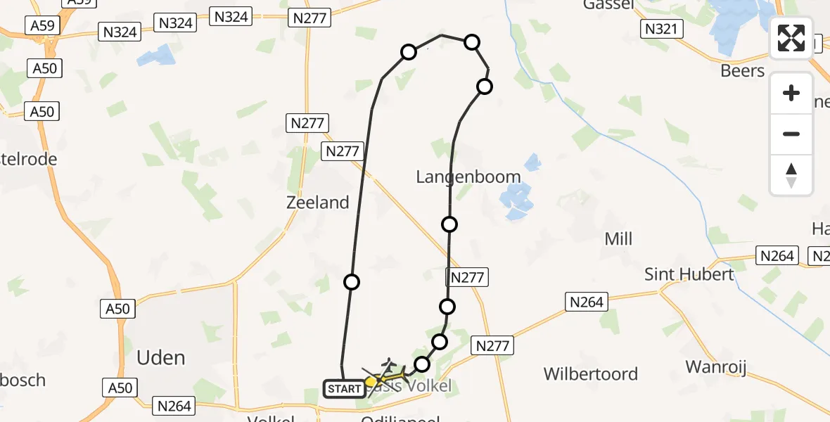 Routekaart van de vlucht: Lifeliner 3 naar Vliegbasis Volkel, Zeelandsedijk