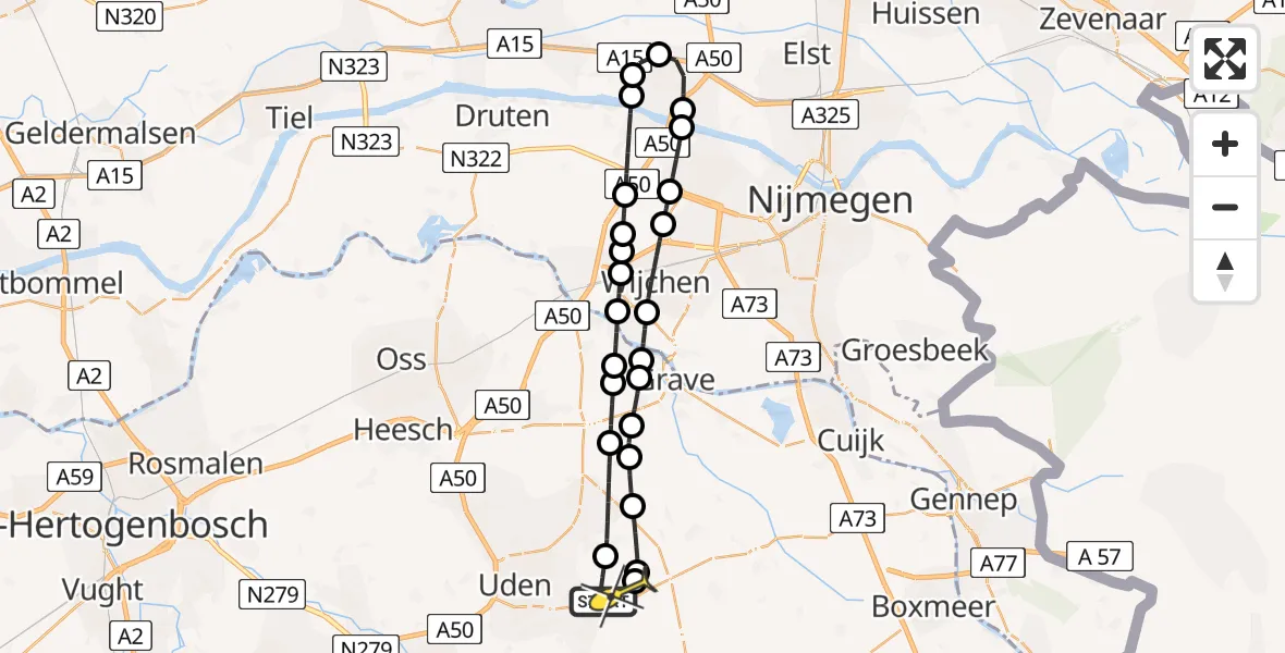 Routekaart van de vlucht: Lifeliner 3 naar Vliegbasis Volkel, Zeelandsedijk