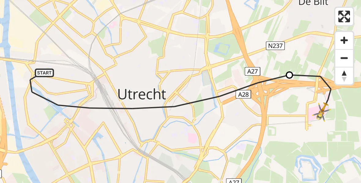 Vluchtroute Traumahelikopter Utrecht - Universitair Medisch Centrum Utrecht, 12 december 2025, 19:01