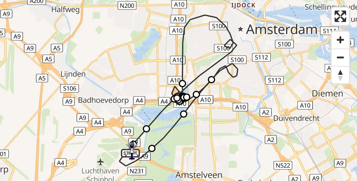 Vluchtroute Politiehelikopter Schiphol - Schiphol, 12 december 2025, 19:41