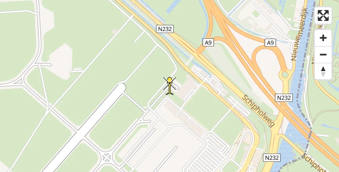Routekaart van de vlucht: Politieheli naar Schiphol