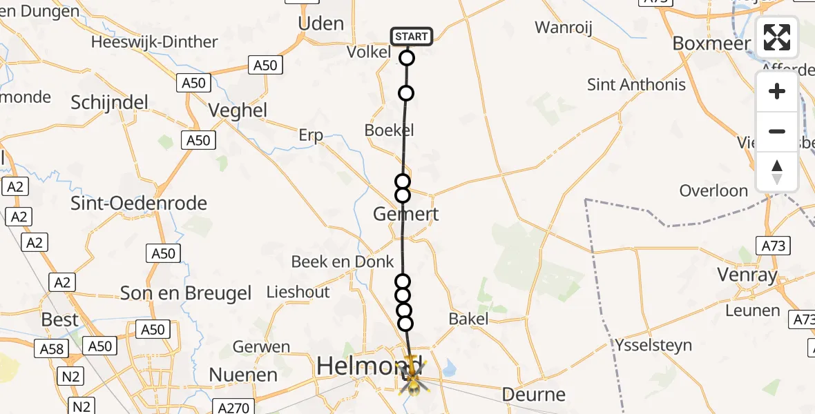 Vluchtroute Traumahelikopter Vliegbasis Volkel - Helmond, 12 december 2025, 22:44