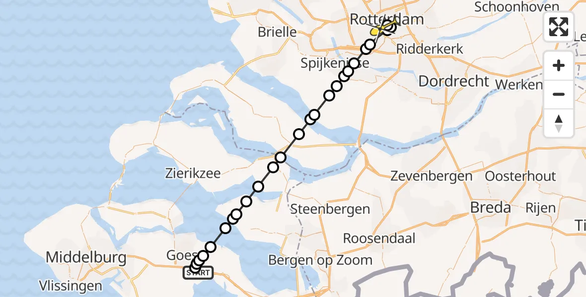 Routekaart van de vlucht: Lifeliner 2 naar Erasmus MC, Westzeedijk