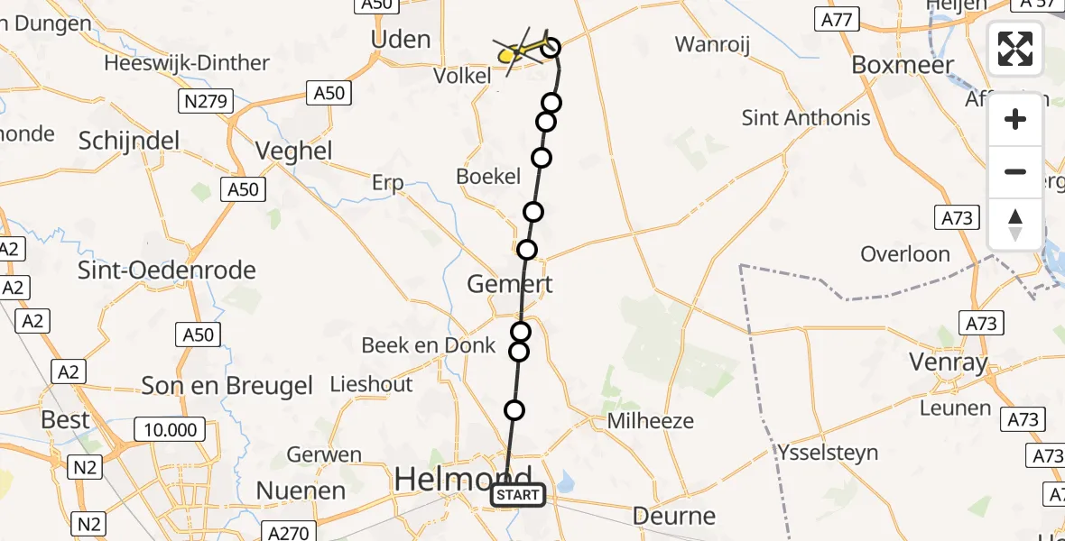 Routekaart van de vlucht: Lifeliner 3 naar Vliegbasis Volkel, Zeelandsedijk