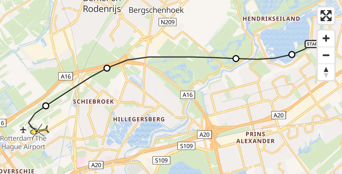 Routekaart van de vlucht: Lifeliner 2 naar Rotterdam The Hague Airport, Brandenburgbaan