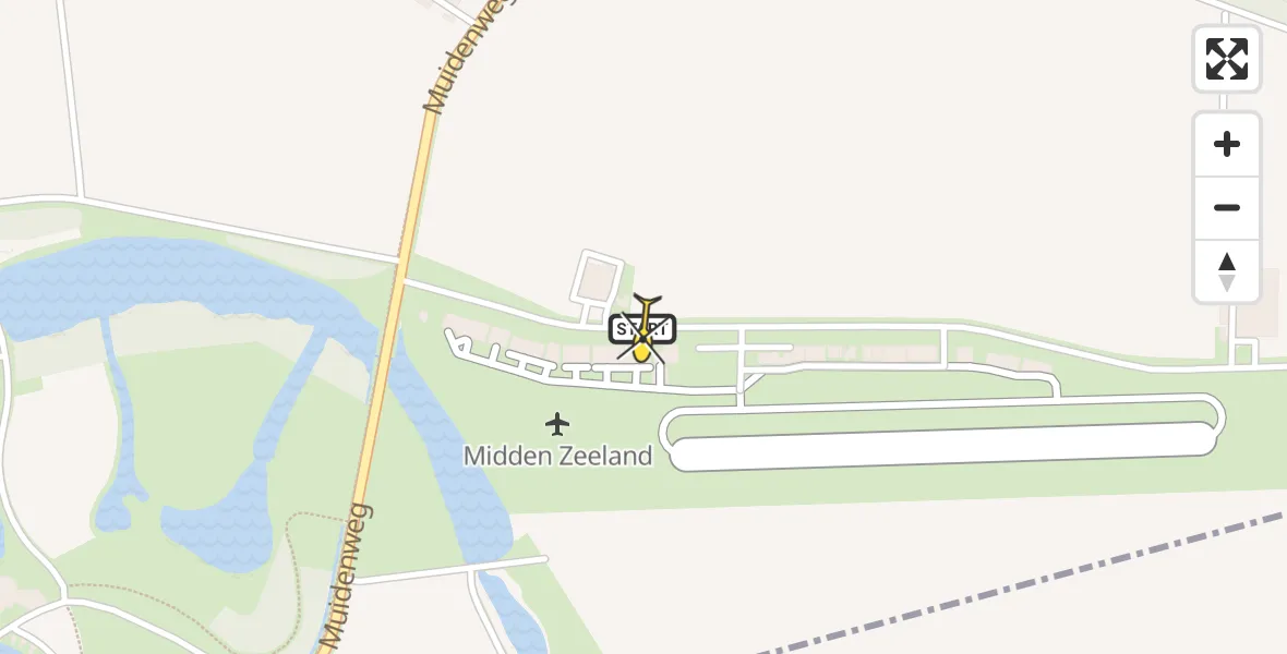 Routekaart van de vlucht: Kustwachthelikopter naar Vliegveld Midden-Zeeland, Calandweg