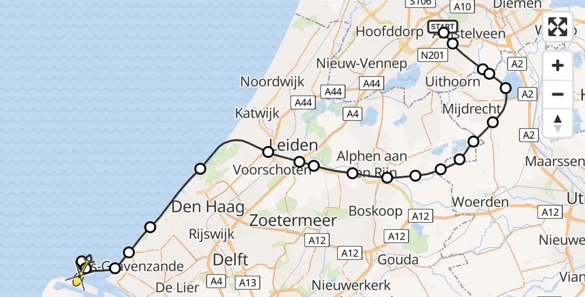 Routekaart van de vlucht: Politieheli naar Hoek van Holland, Maasgeul