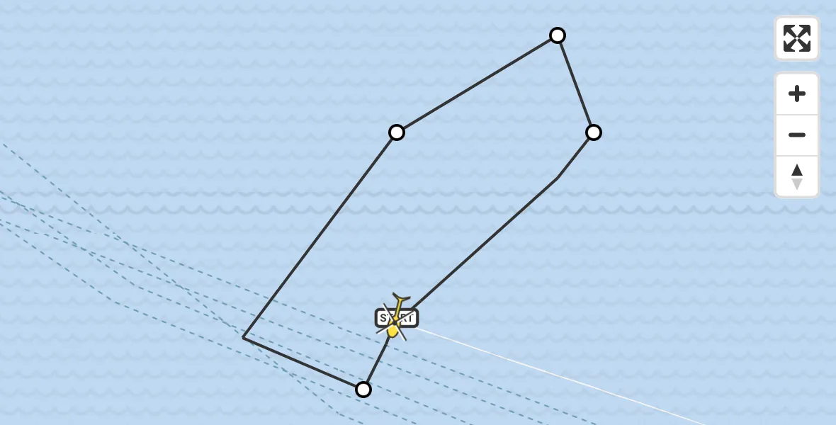 Routekaart van de vlucht: Politieheli naar Hoek van Holland, Maasgeul
