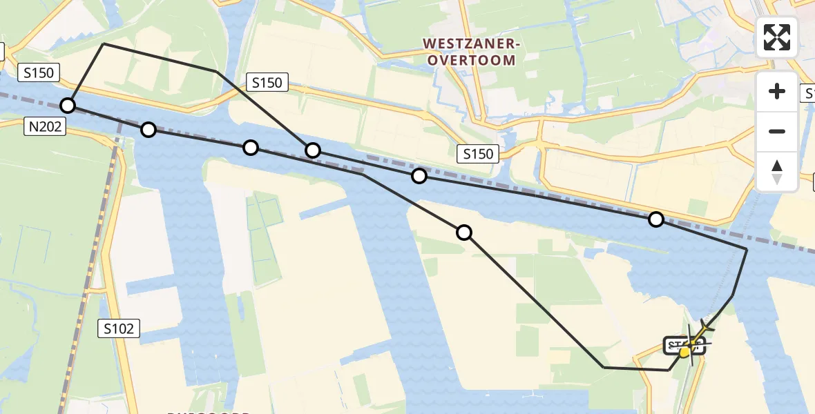 Routekaart van de vlucht: Lifeliner 1 naar Amsterdam Heliport, Capriweg