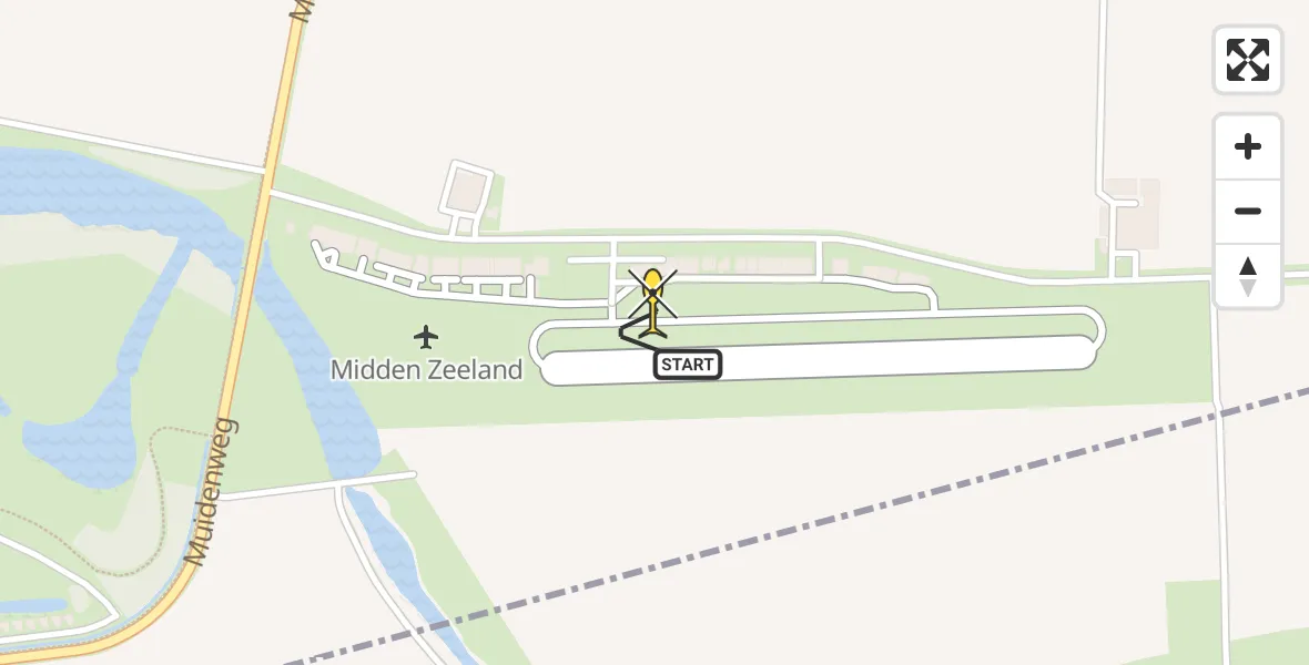 Routekaart van de vlucht: Politiehelikopter naar Vliegveld Midden-Zeeland, Calandweg