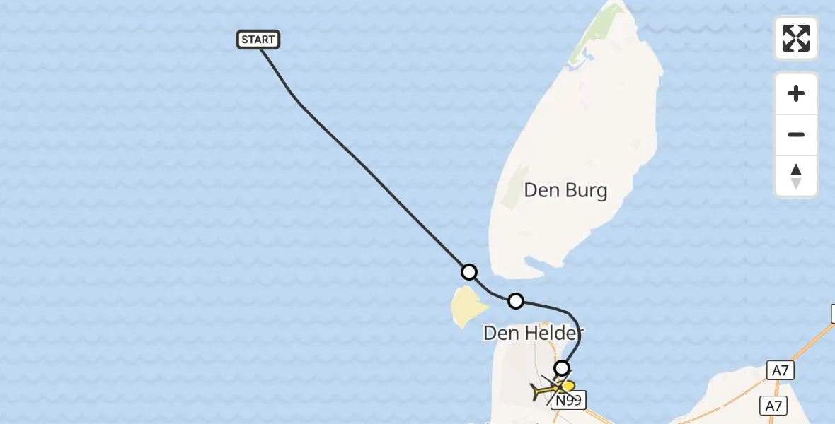 Routekaart van de vlucht: Kustwachthelikopter naar Vliegveld De Kooy, Luchthavenweg