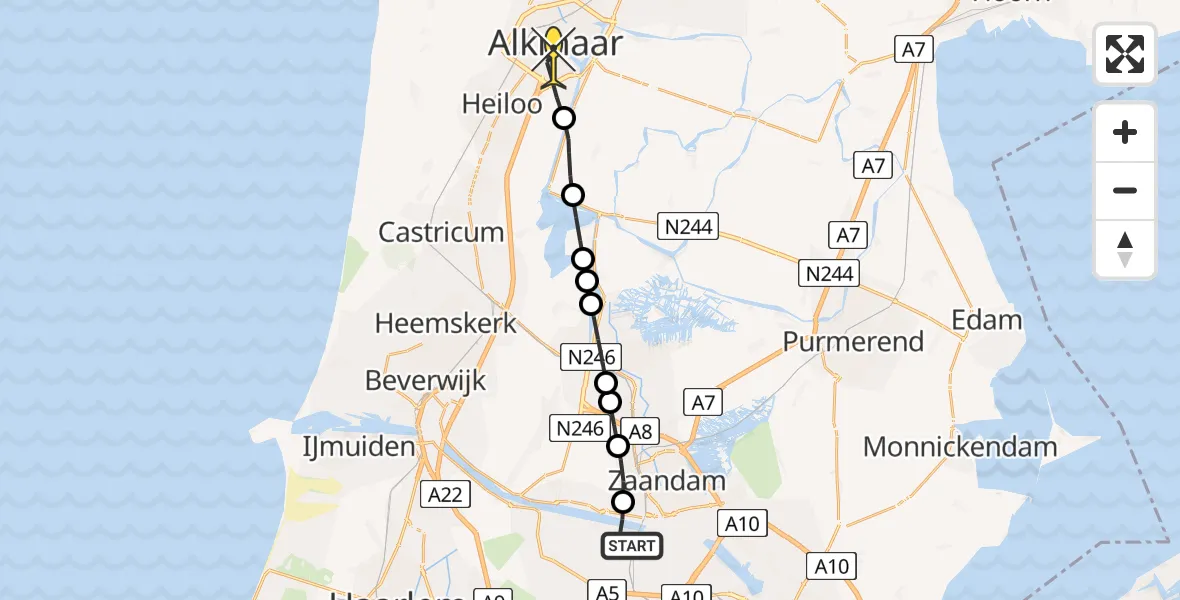 Routekaart van de vlucht: Lifeliner 1 naar Alkmaar, Dr.Schaepmanplein