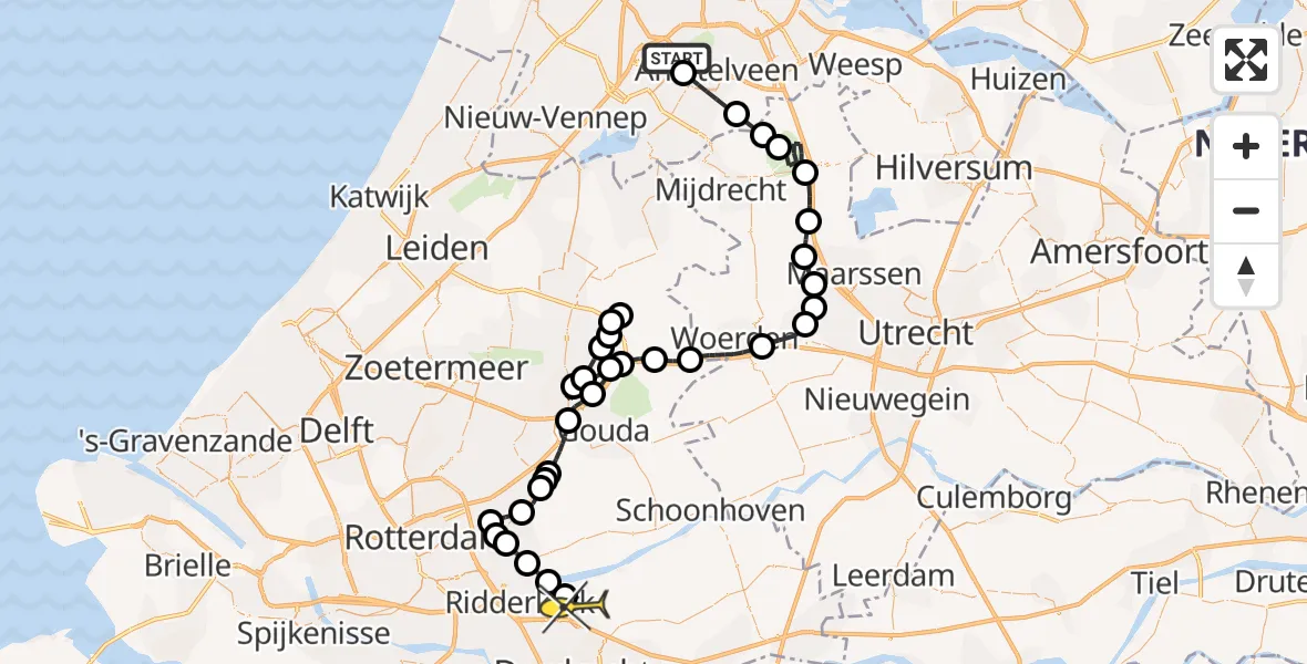 Routekaart van de vlucht: Politieheli naar Alblasserdam, Roemer Visscherstraat
