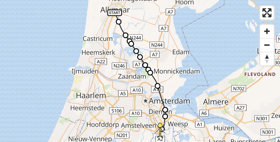 Routekaart van de vlucht: Lifeliner 1 naar Academisch Medisch Centrum (AMC), Helipad