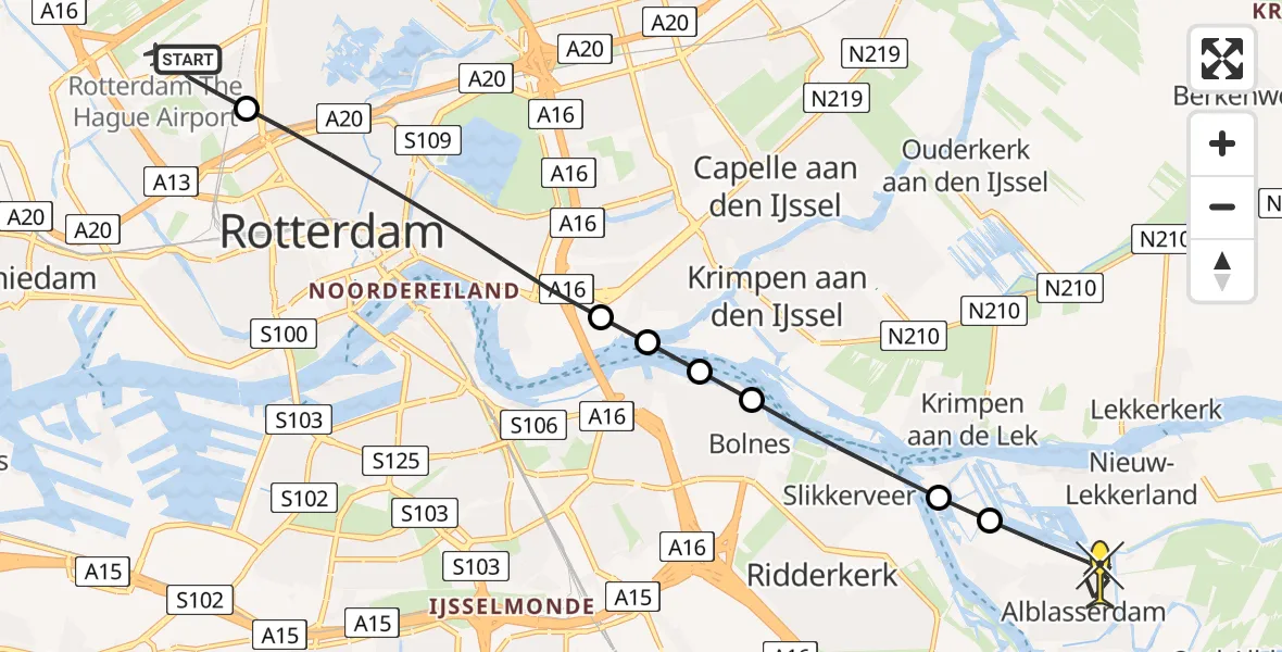 Routekaart van de vlucht: Lifeliner 2 naar Alblasserdam, van Goghplantsoen