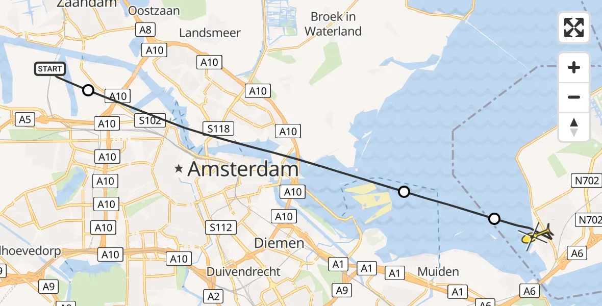 Routekaart van de vlucht: Lifeliner 1 naar Almere, Noorderduinslag
