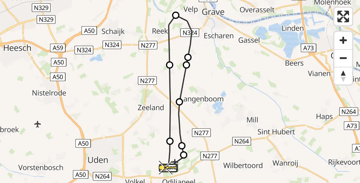 Routekaart van de vlucht: Lifeliner 3 naar Vliegbasis Volkel, Zeelandsedijk