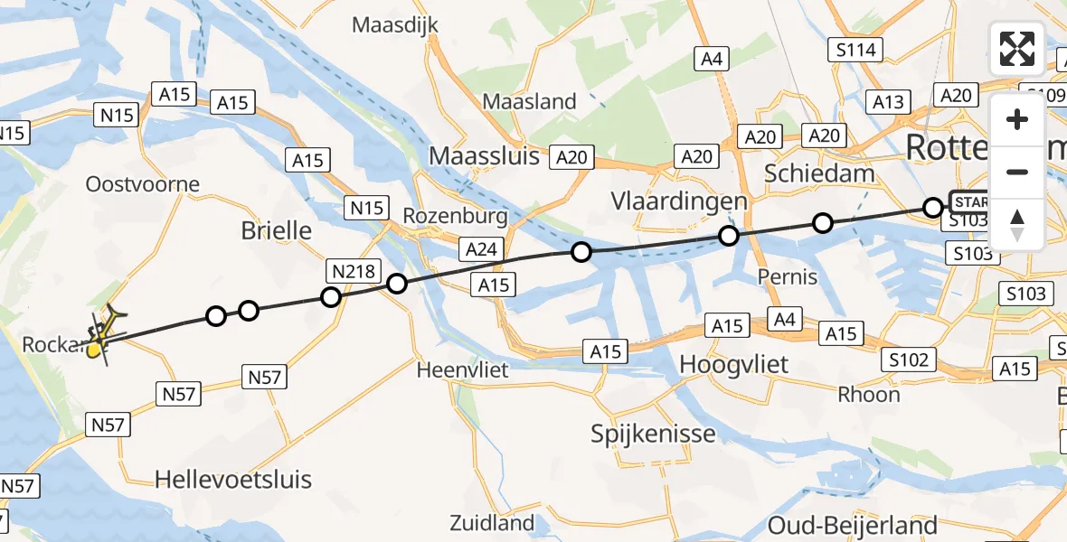 Routekaart van de vlucht: Lifeliner 2 naar Rockanje, Achterweg
