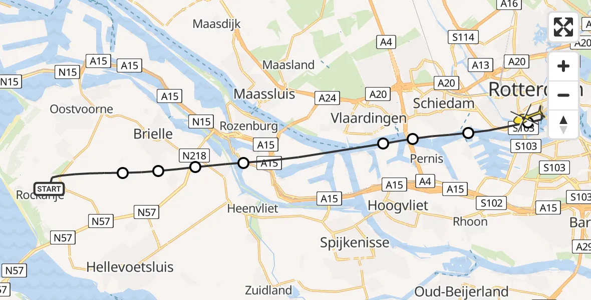 Routekaart van de vlucht: Lifeliner 2 naar Erasmus MC, Westzeedijk