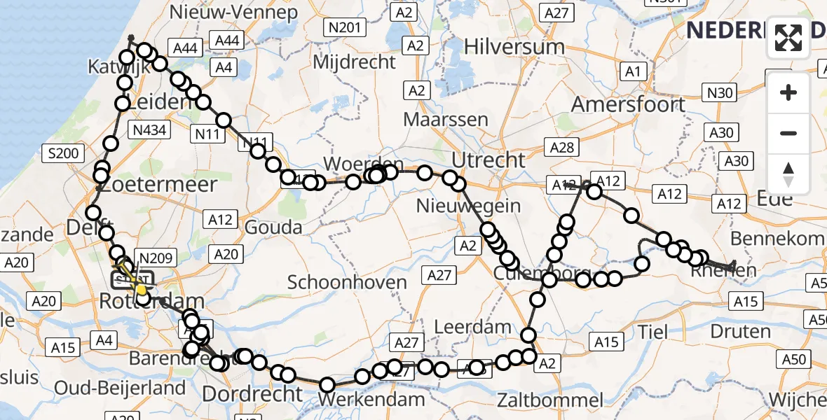 Routekaart van de vlucht: Politieheli naar Rotterdam The Hague Airport, Fairoaksbaan