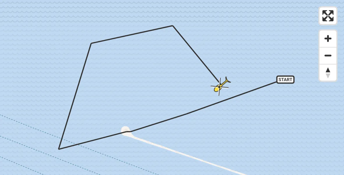 Routekaart van de vlucht: Politiehelikopter naar Hoek van Holland, Maasgeul