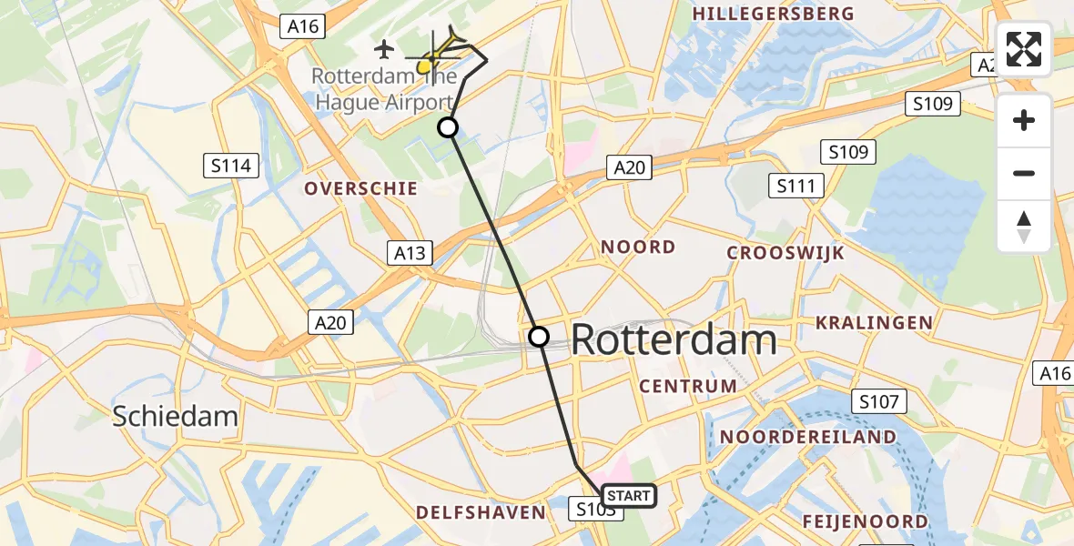 Routekaart van de vlucht: Lifeliner 2 naar Rotterdam The Hague Airport, Brandenburgbaan