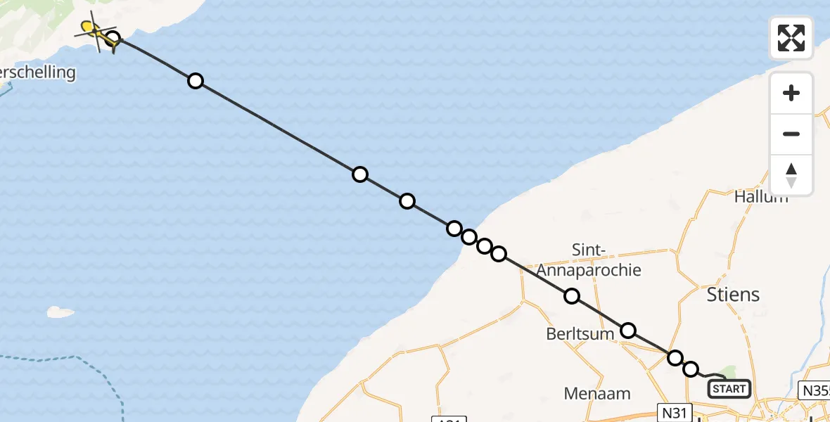 Routekaart van de vlucht: Ambulancehelikopter naar Striep, Tuintjesweg