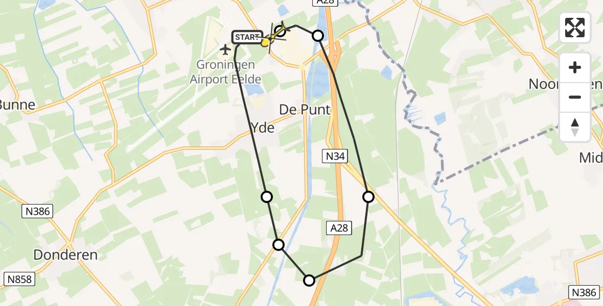 Routekaart van de vlucht: Lifeliner 4 naar Groningen Airport Eelde, Burgemeester J.G. Legroweg