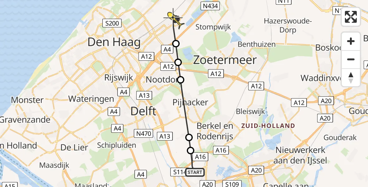 Routekaart van de vlucht: Lifeliner 2 naar Leidschendam, Veursestraatweg