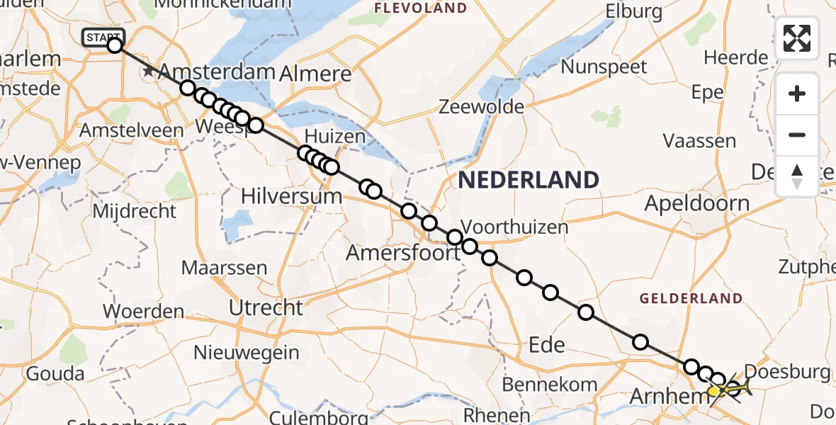 Routekaart van de vlucht: Lifeliner 1 naar Lathum, Marsweg