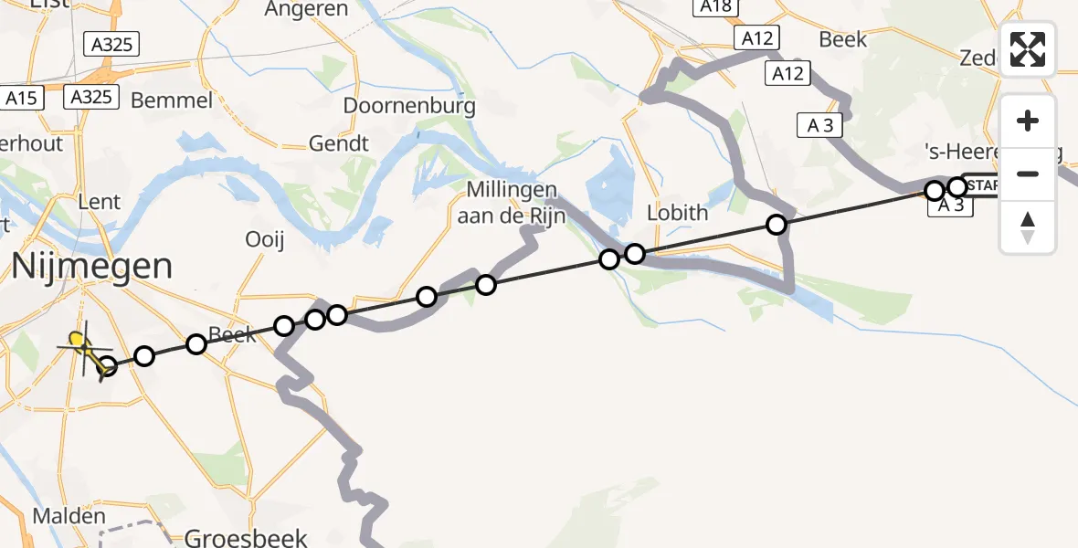 Routekaart van de vlucht: Lifeliner 3 naar Radboud Universitair Medisch Centrum, Geert Grooteplein Zuid