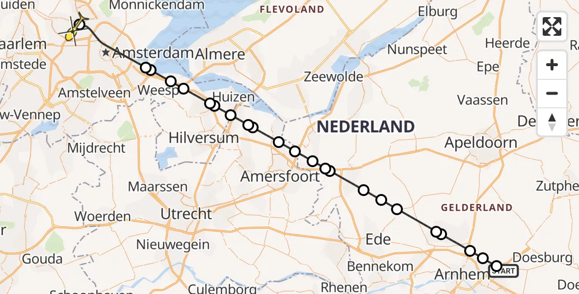Routekaart van de vlucht: Lifeliner 1 naar Amsterdam Heliport, Capriweg