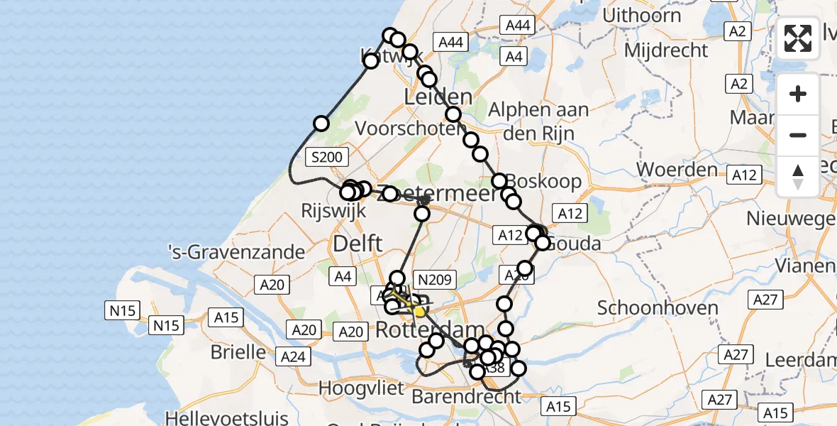 Routekaart van de vlucht: Politiehelikopter naar Rotterdam The Hague Airport, Fairoaksbaan