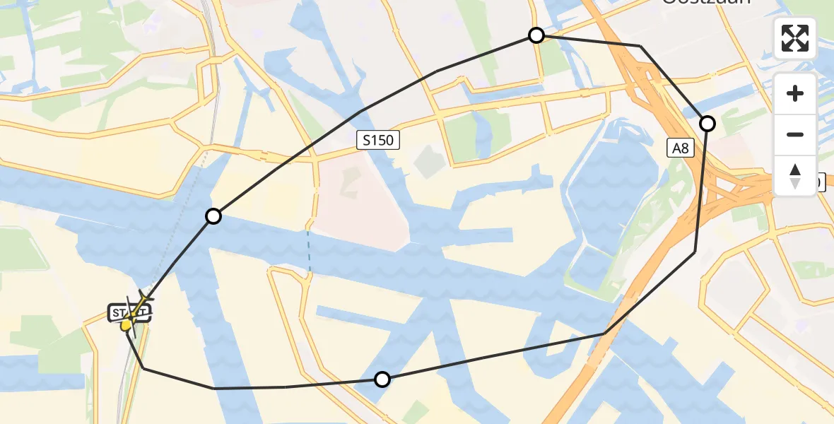 Routekaart van de vlucht: Lifeliner 1 naar Amsterdam Heliport, Hornweg