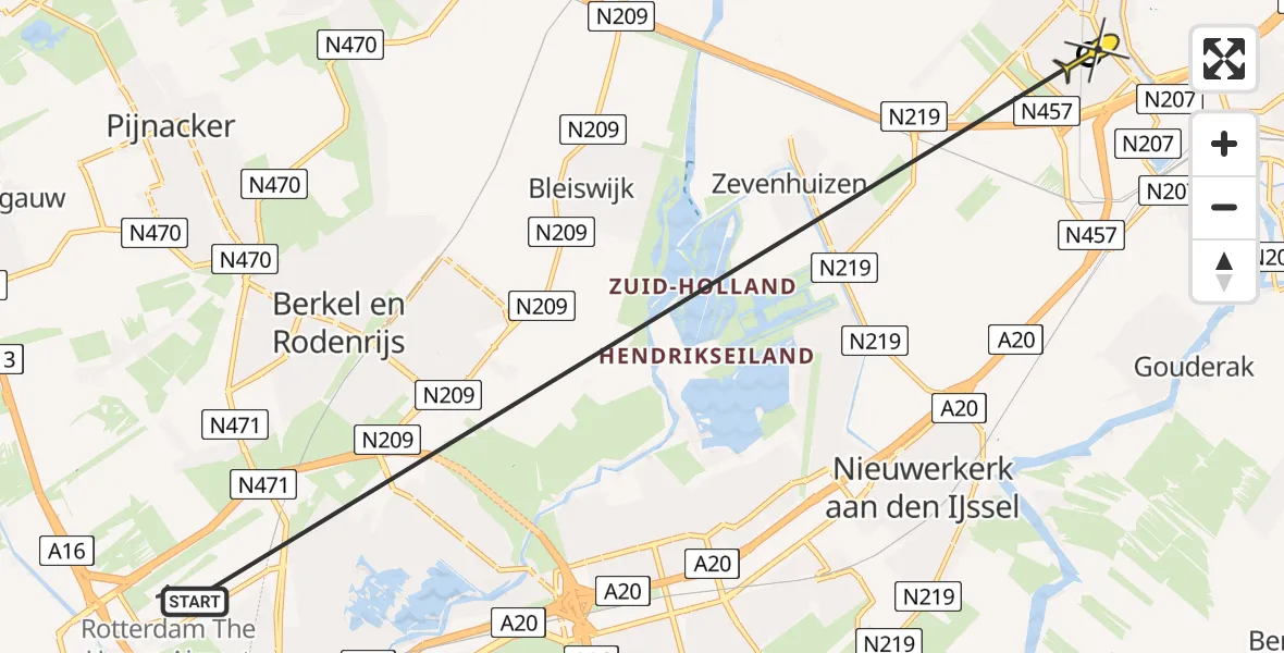 Routekaart van de vlucht: Politieheli naar Waddinxveen, Coenecoop
