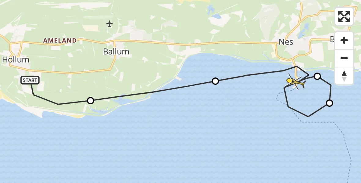 Routekaart van de vlucht: Ambulanceheli naar Nes, Veerweg