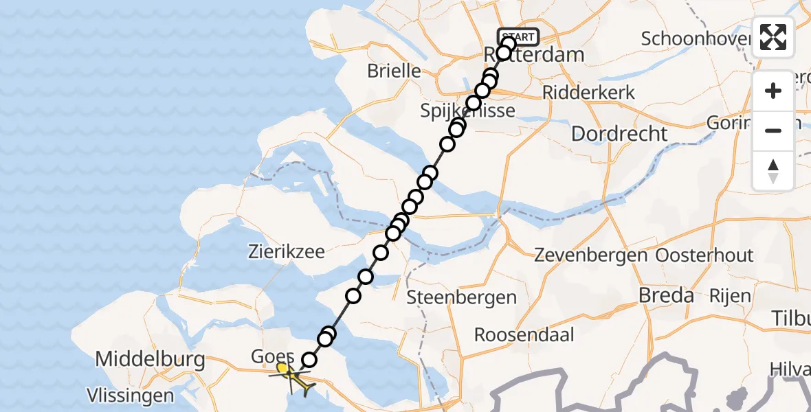 Routekaart van de vlucht: Lifeliner 2 naar Kapelle, Noordhoeksewegeling