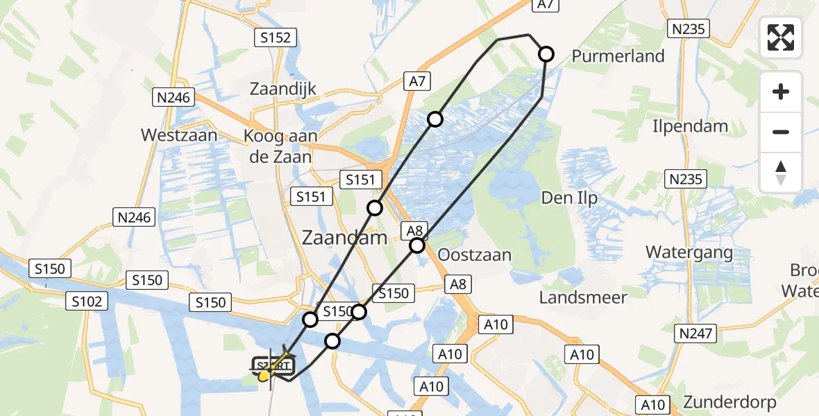 Routekaart van de vlucht: Lifeliner 1 naar Amsterdam Heliport, Hornweg