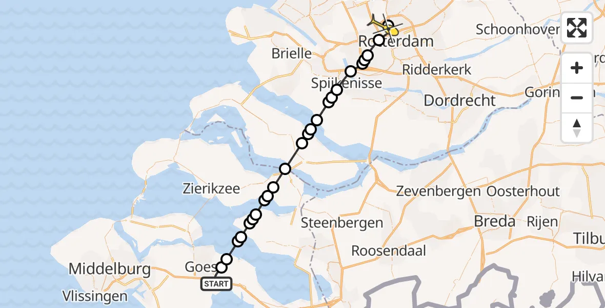 Routekaart van de vlucht: Lifeliner 2 naar Rotterdam The Hague Airport, Brandenburgbaan