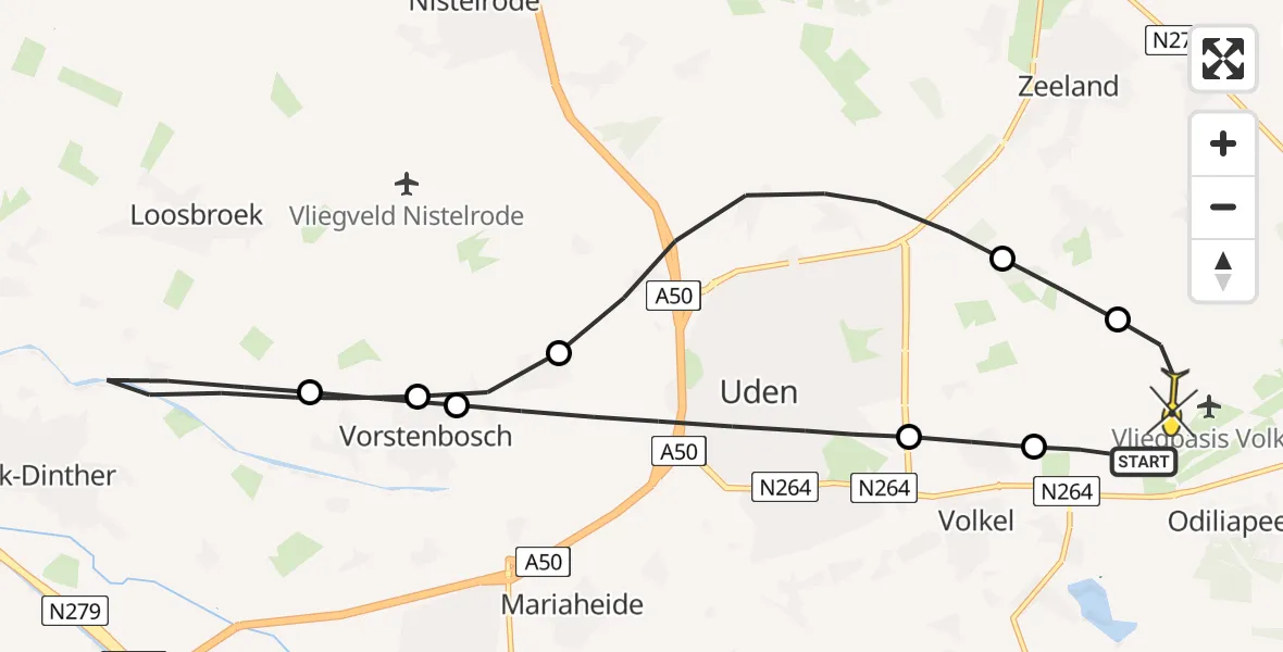 Routekaart van de vlucht: Lifeliner 3 naar Vliegbasis Volkel, Zeelandsedijk