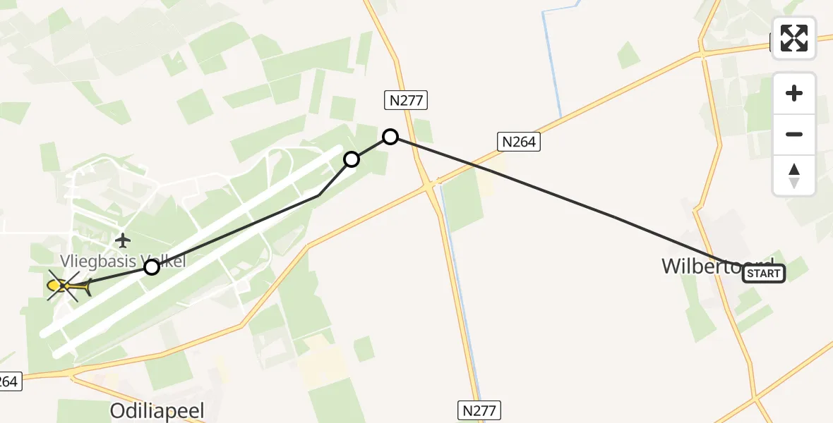 Routekaart van de vlucht: Lifeliner 3 naar Vliegbasis Volkel, Zeelandsedijk