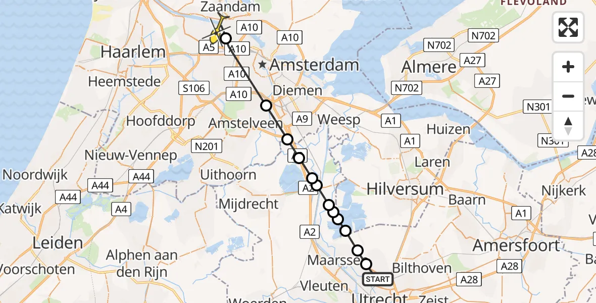 Routekaart van de vlucht: Lifeliner 1 naar Amsterdam Heliport, Capriweg