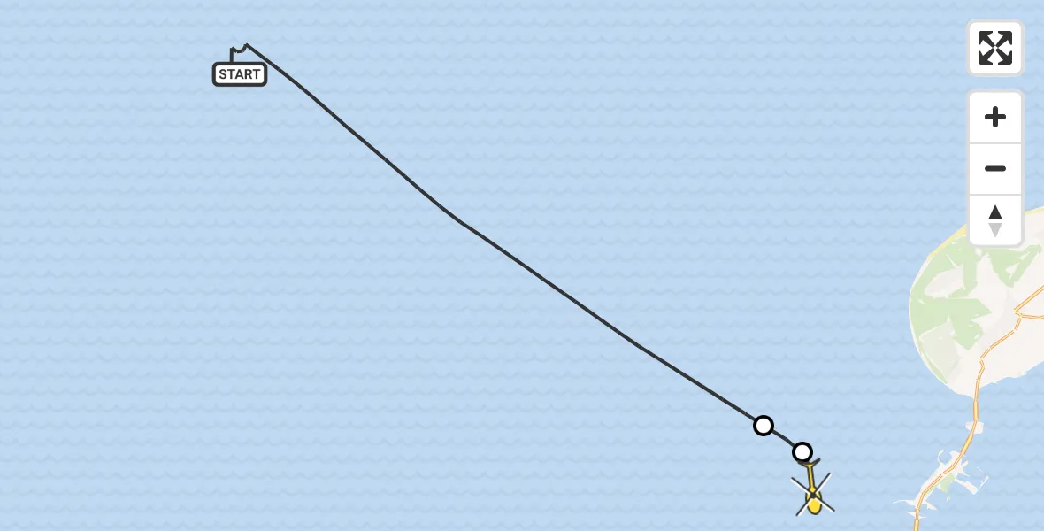 Routekaart van de vlucht: Kustwachthelikopter naar Vrouwenpolder, Oude Roompot