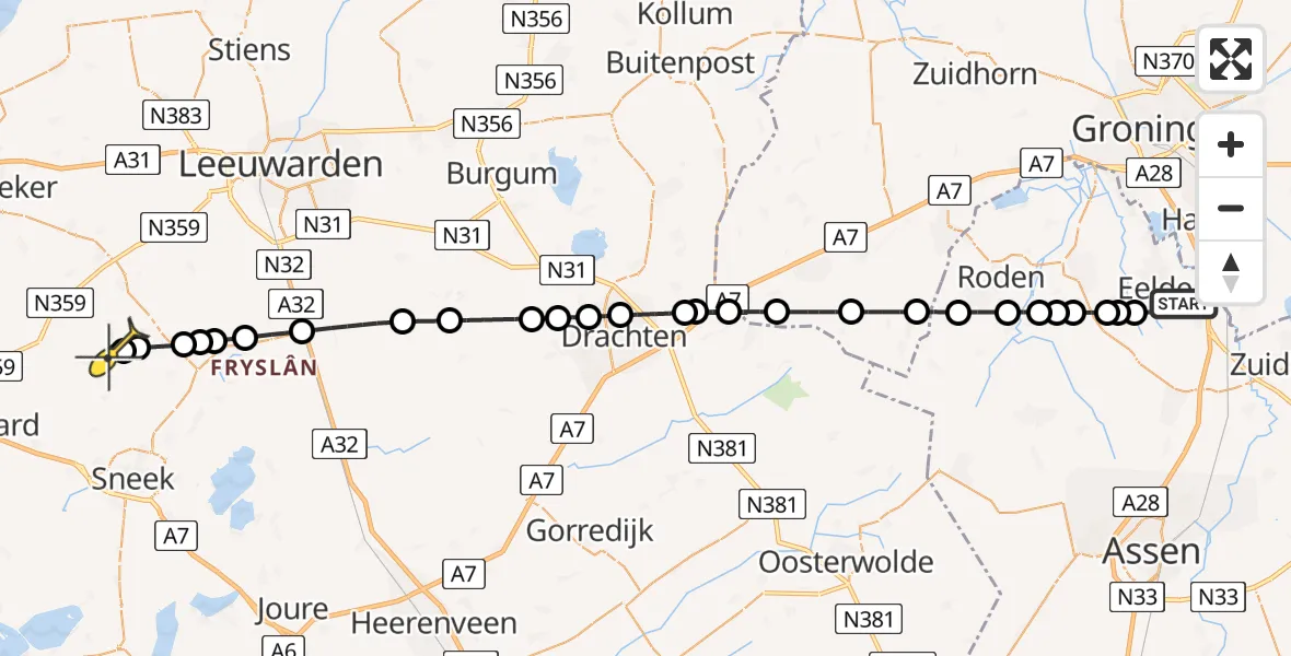 Routekaart van de vlucht: Lifeliner 4 naar Itens, De Nijstêd