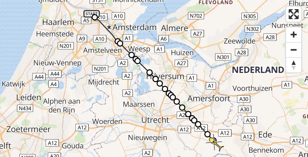 Routekaart van de vlucht: Lifeliner 1 naar Leersum, Burgemeester van den Boschlaan