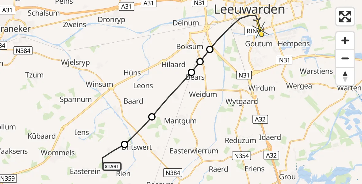 Routekaart van de vlucht: Lifeliner 4 naar Leeuwarden, Aldlânsdyk