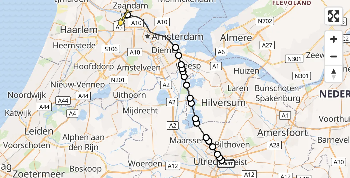 Routekaart van de vlucht: Lifeliner 1 naar Amsterdam Heliport, Capriweg