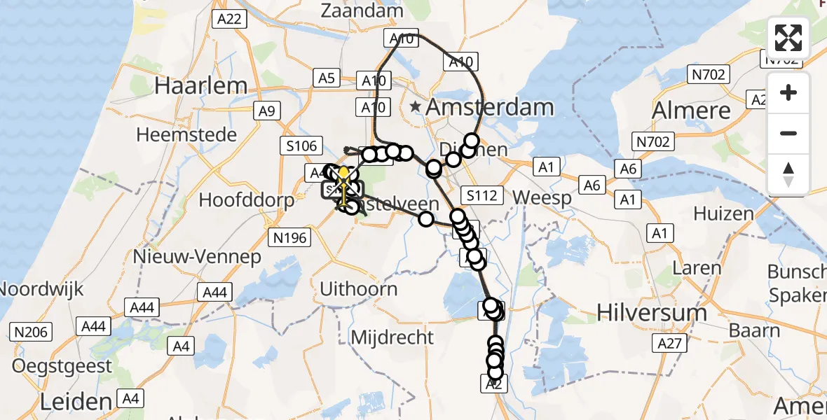 Routekaart van de vlucht: Politiehelikopter naar Schiphol, Walaardt Sacréstraat