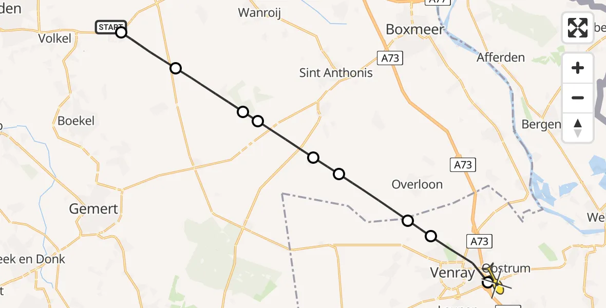 Routekaart van de vlucht: Lifeliner 3 naar Oostrum, De Germaan