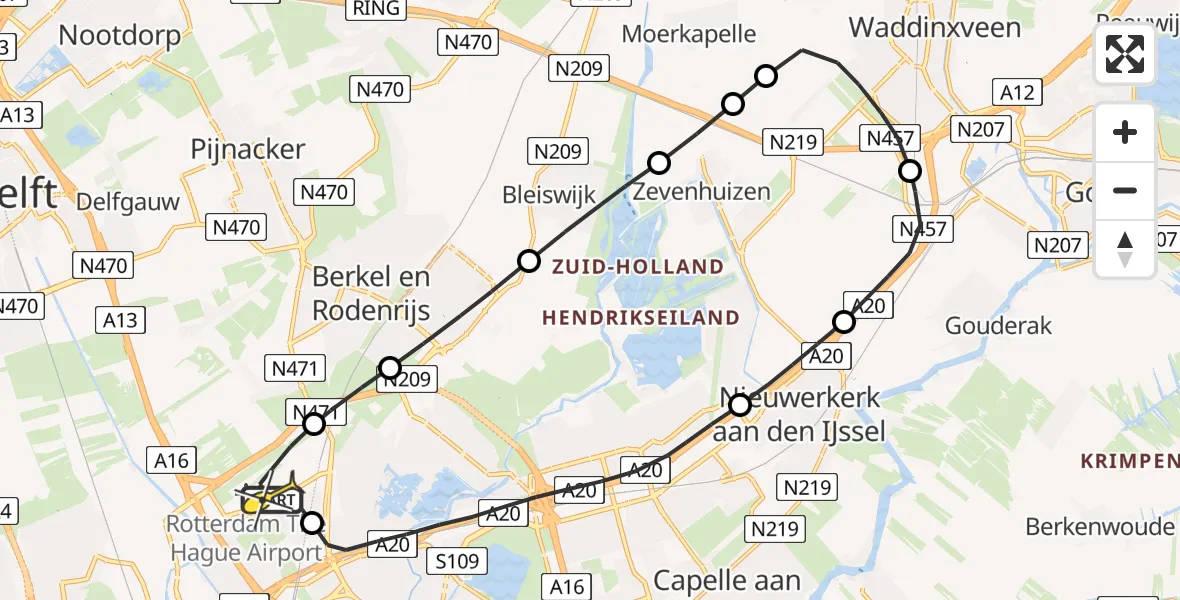 Routekaart van de vlucht: Lifeliner 2 naar Rotterdam The Hague Airport, Brandenburgbaan